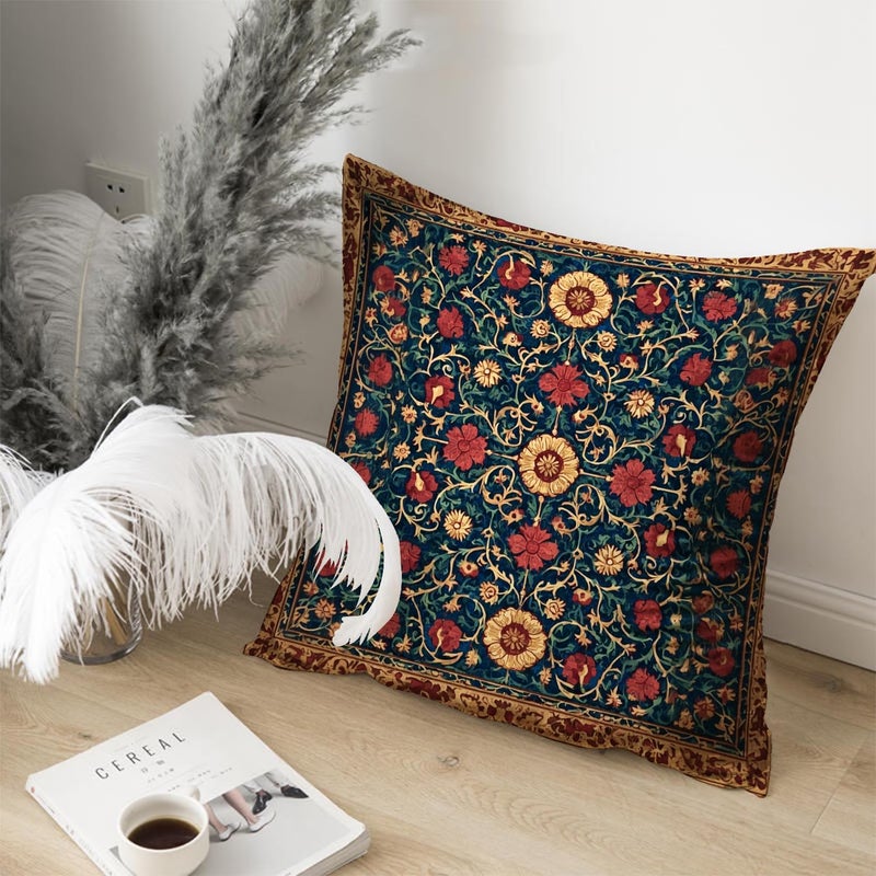 RBAFAO William Morris Inspired Abstract Vintage Floral Design Throw Pillow Covers Home Decor Art Pillowcase Cushion Cover for Bed Sofa Living Room, Car Indoor and Outdoor (Brown&Red, 18x18inches) - Image 4